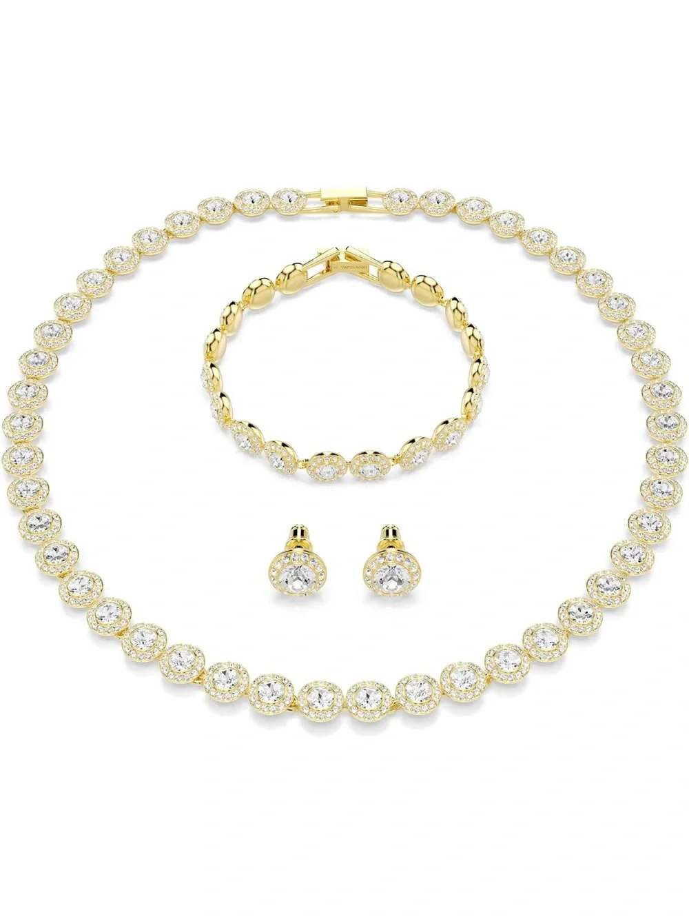 Swarovski Gold Crystal Un Angelic Necklace, Bracelet & Stud Earrings Set - New